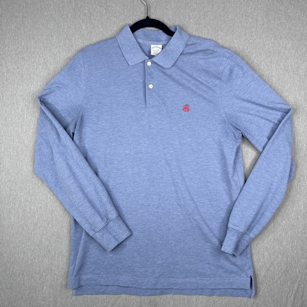 Brooks Brothers Polo Shirt Mens Supima Large Blue Long Sleeve Golden Fleece Logo